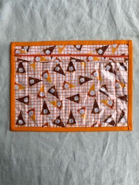 14” x 10.5” Pecan Sweet Potato Pie fabric cross stitch vinyl front project bag